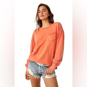 Free People We The Free Fade Into You Long Sleeve Tee Mandaring Red